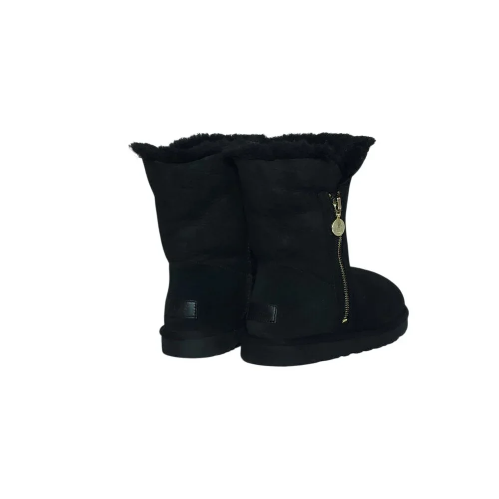 UGG Bailey Zip Short Boot Black Suede Shearling Fur Lined Boots Women’s Size 8
